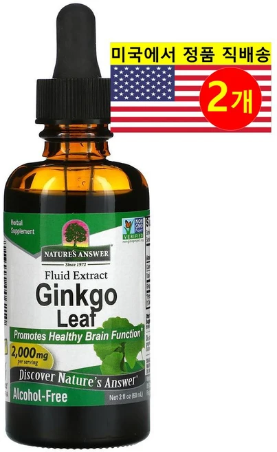 Natures Answer 네이처스 앤서 은행나무 잎 액상 추출물 1000mg 무알콜 Ginkgo Leaf, 2개 - 쿠팡