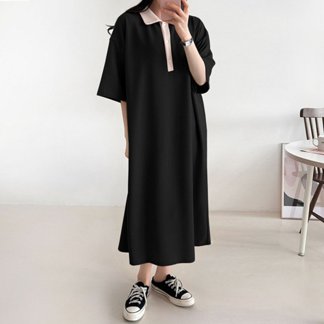 마이쏭 여성 빅사이즈 루즈핏 에그쉘버튼카라롱원피스