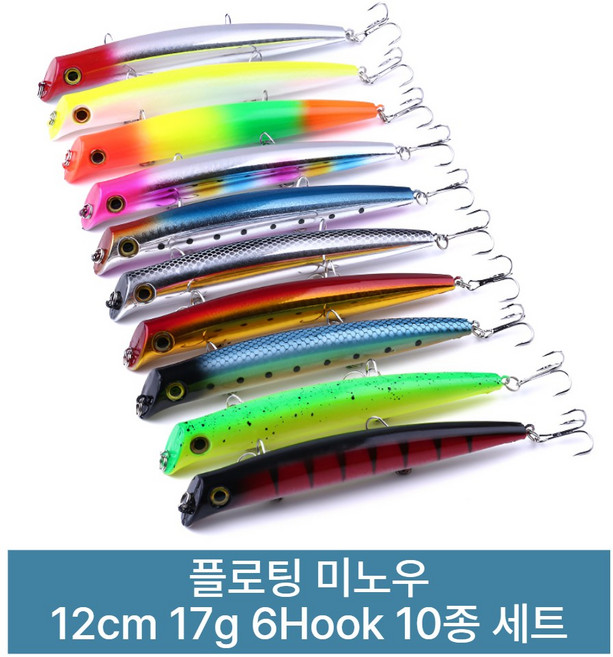포스워백 루어 낚시 미끼 농어 배스 송어 방어 부시리 하드베이트 플로팅 미노우 A19, 1개, 17g, 10종세트
