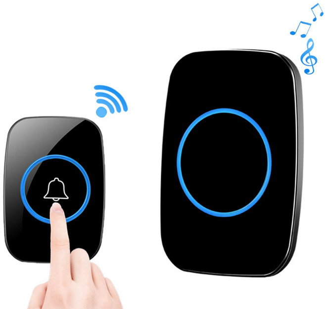 무선 초인종 세트 장거리 방수 도어벨 호출벨 차임벨 총인종 출입문벨, 블랙 무선초인종