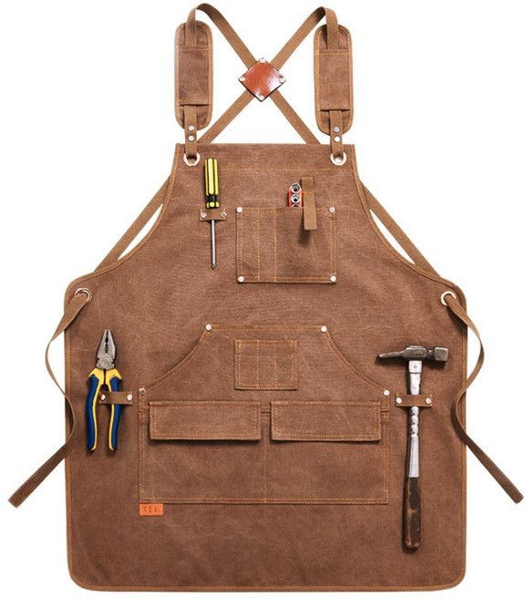 카페클럽 캔버스앞치마 미술 미용실 작업용 앞치마 꽂칩 공방 바리스타 데님 목공앞치마, BROWN, 1개