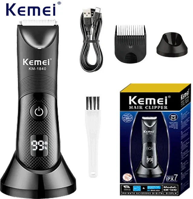 Kemei IPX7 방수 헤어 트리머 개인 영역 헤어 리무버 전기 헤어 면도기 LED 디스플레이 비키니 면도기 KM-1, 01 KM-1840