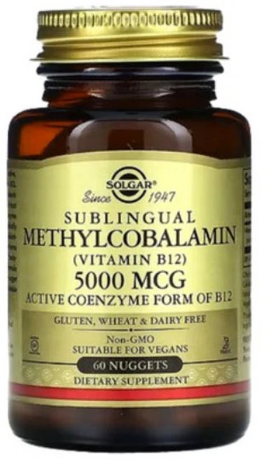 SOLGAR 솔가 비타민B 12 메틸코발라민 5000mcg 60정, 1개 - 쿠팡