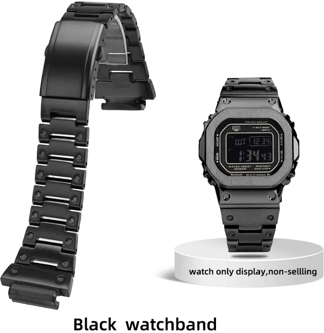 Casio G-SHOCK DW-H5600 Bluetooth 심박수 액세서리와 호환되는 수정 된 금속 시계 케이스 스트랩 스테인레, 09 Black strap, 01 For DW-H5600, 1