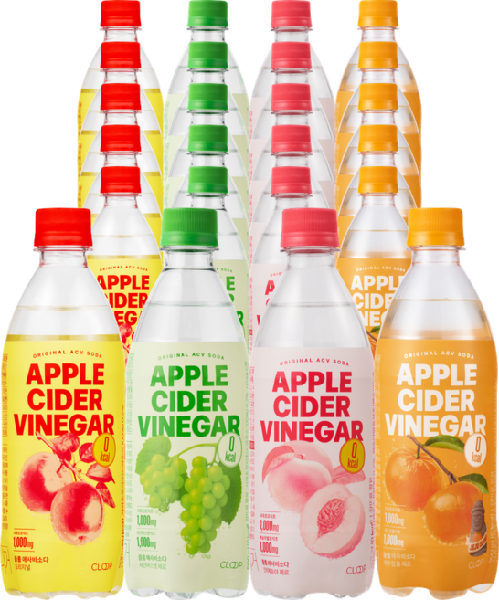 클룹 애사비소다 4종 세트 (사과+샤인머스캣+신비복숭아+감귤), 24개, 500ml