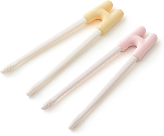 탁가온 유아 2단계 교정젓가락, 1세트, 옐로우/핑크