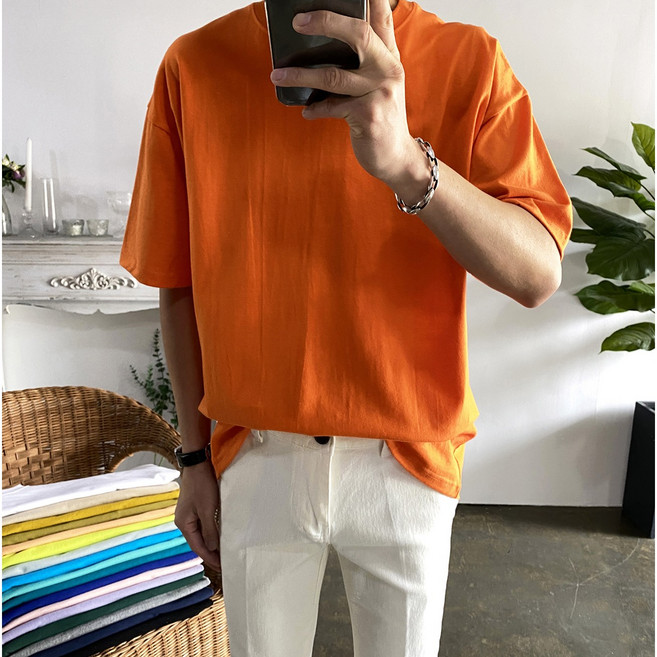 웨일즈 오버핏 데일리 20수 면 라운드 무지 반팔 티셔츠(18Color)95~110 빅사이즈까지