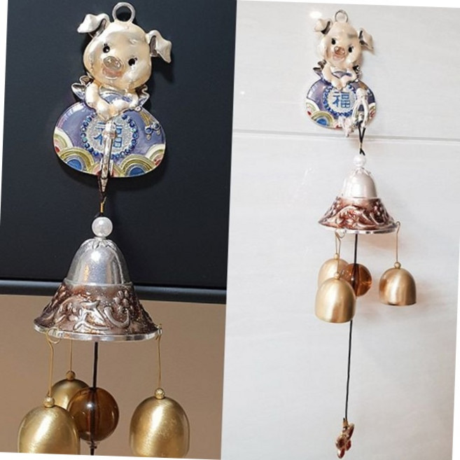풍수 인테리어 현관문 자석 종 복주머니 돼지 문종 실버 행운 도어벨 풍경종 자석도어벨