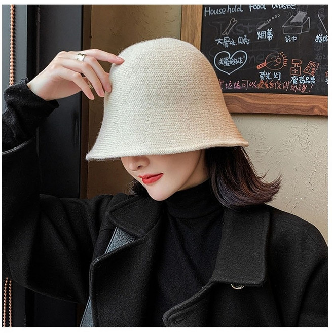 로멜로 겨울 베이직 심플 울 니트 모자 버킷햇 BK096