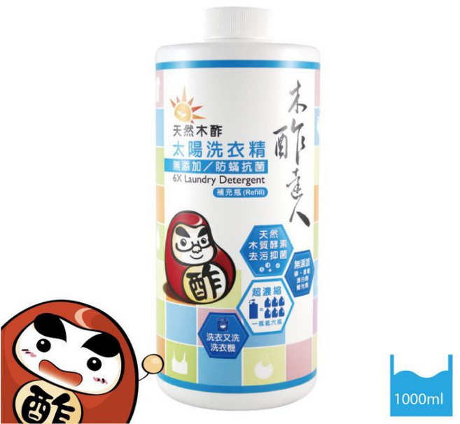 木酢達人 濃縮防蟎抗菌洗衣精 1000cc 補充包, 1個