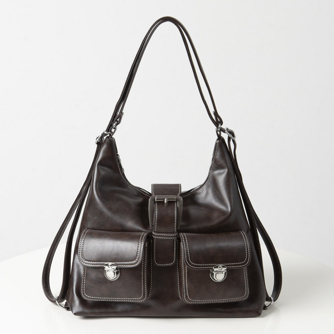 엔도르시 여성용 빈티지 버클 레더 포켓 백팩 숄더백 EBA395