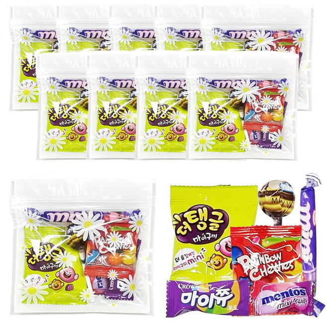개별포장 간식꾸러미 간식세트 발렌타인데이 화이트데이, 10개, 06-2. 마이구미+레인보우츄스+미니얌 외3개