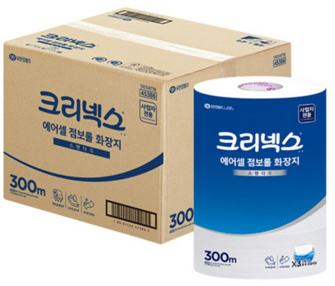 크리넥스 에어셀 점보롤 화장지 300M 4롤*4백 16롤 45386 유한킴벌리, 1개