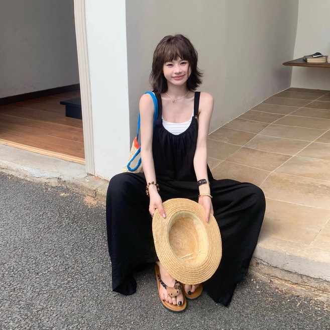 여성바지 멜빵바지 여름 와이드레그 점프수트 스트랩 디자인 캐주얼 데일리 하이웨이스트 롱팬츠 ZBW26033002 29