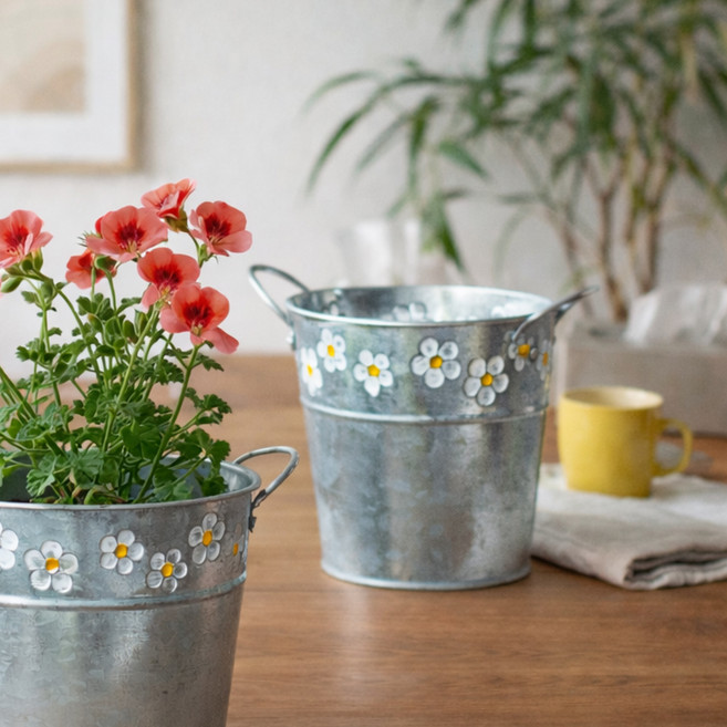 페이퍼랩 빈티지 철제 바구니 가드닝 화분커버, 1개, 실버