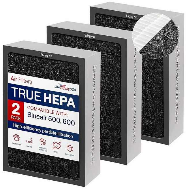 LifeSupplyUSA 클래식 500/600 시리즈 HEPA SmokeSTOP 탑 상의 필터 교체품 BLUE 블루air 공기 청정기 모델 501 503 505 510 550