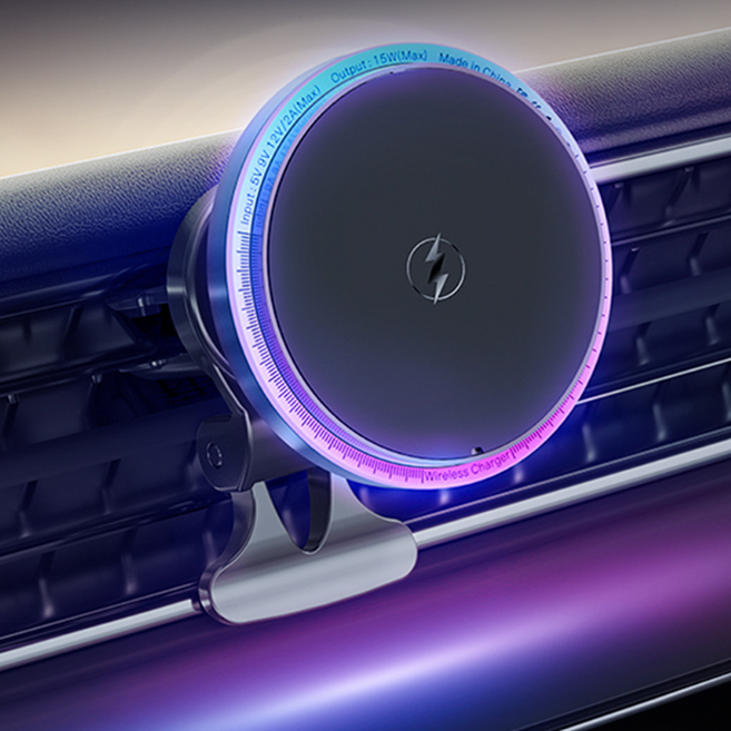 데라스코 차량용 맥세이프 엠비언트 발열공 탑재 초고속 무선충전 거치대, 블랙, 1개