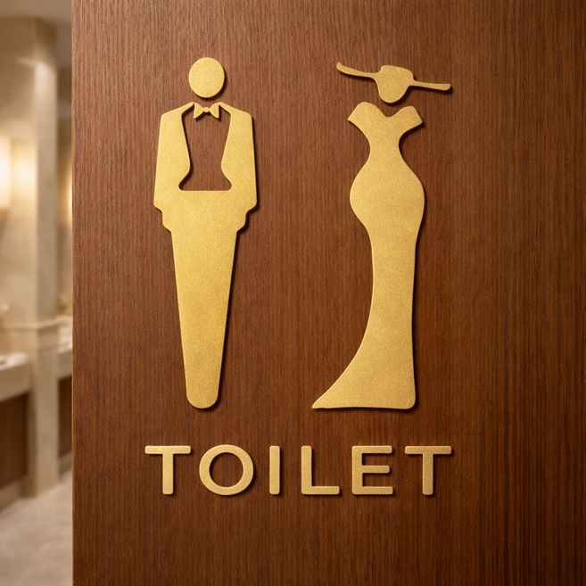 하스몰 도어사인 접착식 화장실 표지판 팻말, 1개, 골드 A