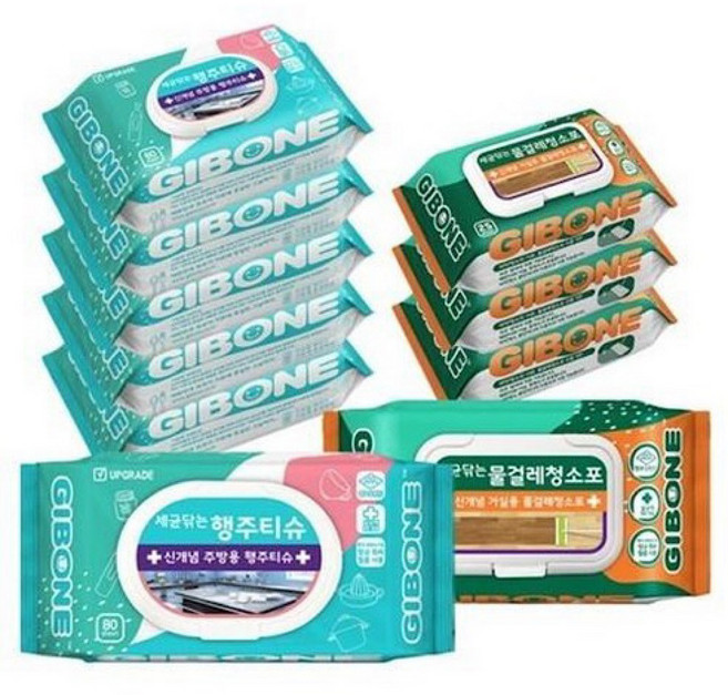 [기본에] 세균닦는 행주티슈 6팩 + 물걸레 청소포 4팩, 1세트, 상세 설명 참조