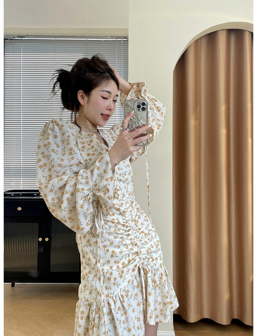 여성 플라워 꽃 원피스 브이넥 여자 봄 여름 가을 꽃무늬원피스 수입 캐주얼 긴팔 미니원피스 잔꽃원피스 예쁜 spring summer flower dress JX0351