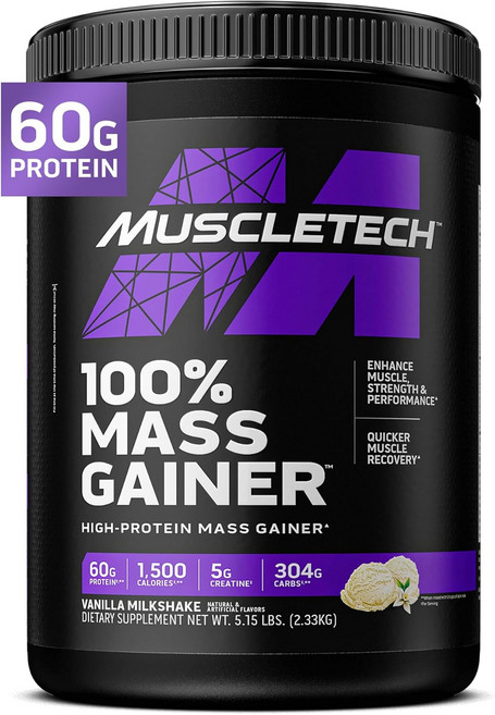 MuscleTech 고단백질 근육량 증가제(남성 및 여성용) - 크레아틴 모노하이드레이트 함유 체중 증가 근육 강화 및 회복을 위한 단백질 파우더 셰이크 - 바닐라 밀크셰이크, MuscleTech고단백질근육량증가제남성및여성용크레아틴, 1개, 233kg