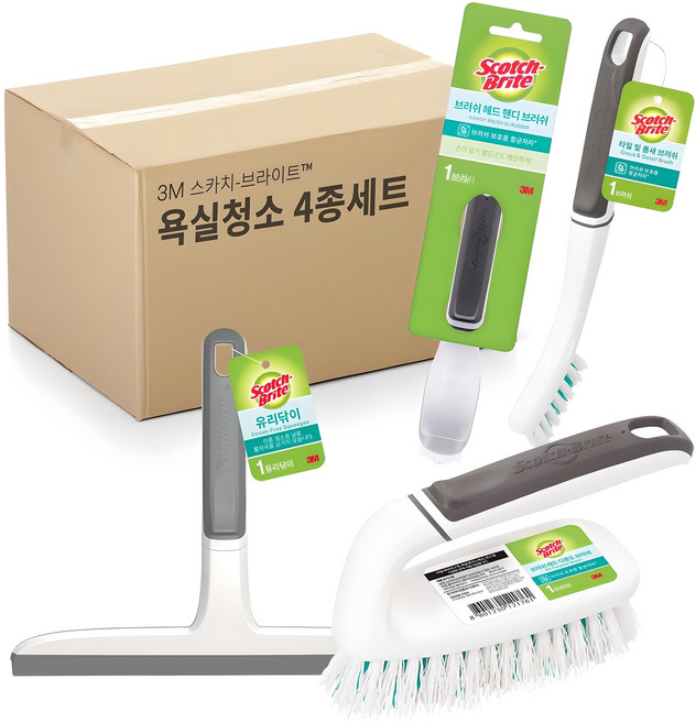 스카치브라이트 브러쉬 4종 세트 + 코맨드 훅 1p, 혼합색상, 1세트