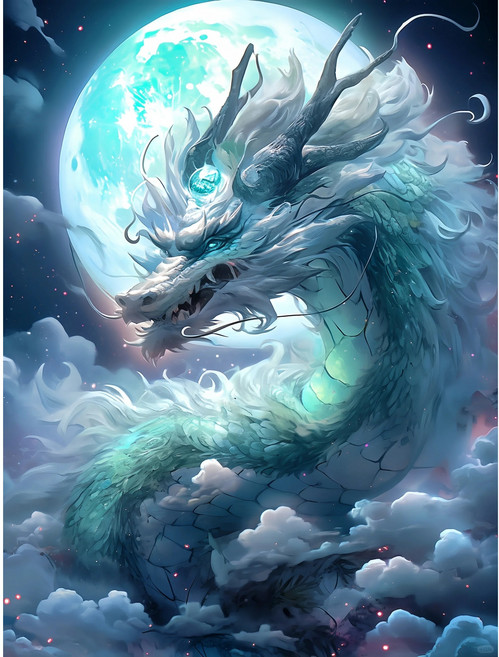 우주기운 청룡과 보름달 3D보석십자수 갑진년 청룡의 해 용띠 2024년 새해 성공운 금전운에 좋은 풍수 비즈십자수 개업 어르신 효도선물, 40x50CM(패브릭원단형), 1개, 구름속 수호신룡 청룡과 만월 십자수4