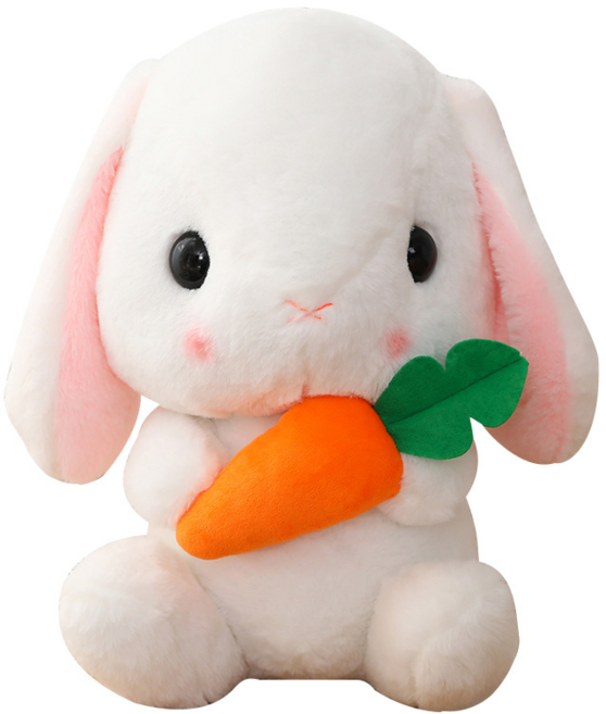 뽀송 당근 우유 큰귀 토끼 인형 쿠션, 화이트, 22cm, 1개
