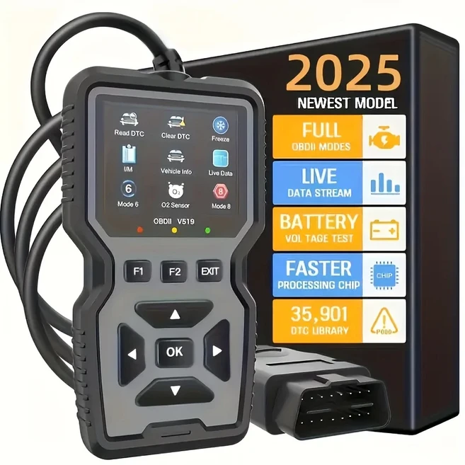 V519 자동차 OBD2 스캐너 진단 도구 코드 리더 실시간 배터리 전압 테스트 및 엔진 고장 (전문가용), 02 회색