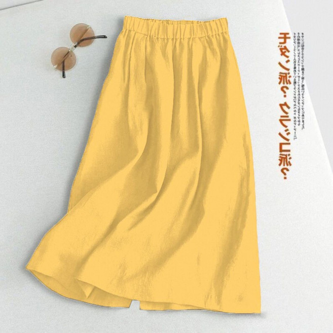 빈티지 여성 봄 가을 면 마 스커트 캐주얼 a라인 날씬핏 치마 루즈핏 하이웨스트 스커트 SYW