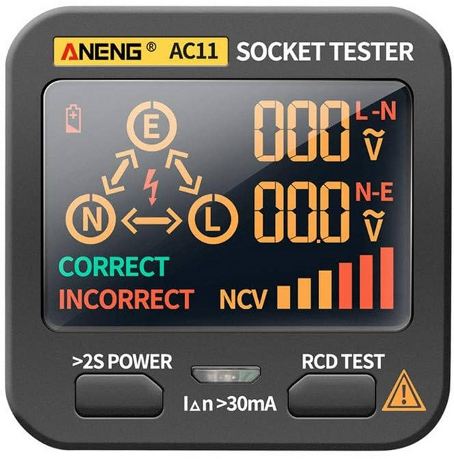 ANENG多功能電工專用驗屋電壓顯示插座安全檢測儀110V/220V NCV GFCI漏電流測試, 1個