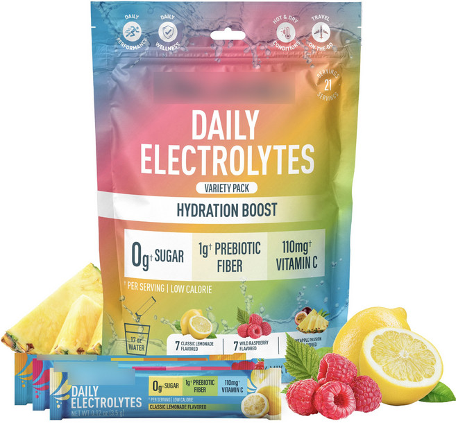 Organika 每日電解質補水增強綜合包 檸檬口味 7入 + 覆盆子口味 7入 + 鳳梨口味 7入, 1個, 73.5g