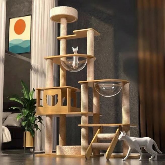 큐티 튼튼 대형 다단 우드 캣타워, L, 1개, A