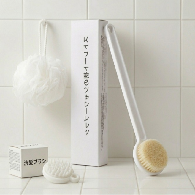 프리미엄 저자극 등드름 바디 케어 3종 세트 (바디 브러쉬 + 두피 마사지기 + 샤워볼), 1개, 3개입, 화이트