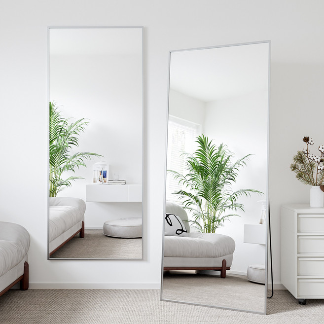 뷰티피크 직사각형 전신거울 3in1 스탠드 벽걸이 거치형 강화안전유리 500*1610, 실버