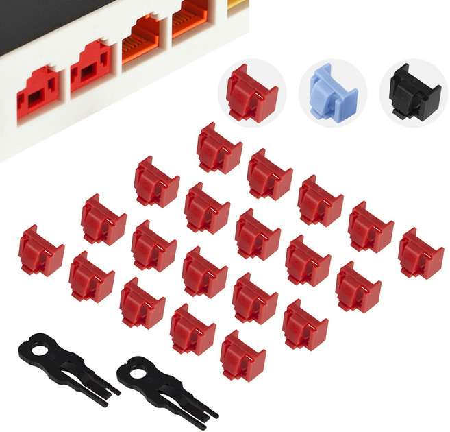 데이타 키퍼 LAN 랜포트락 키2개 잠금알20개세트 블랙 블루 레드 잠금장치 물리적 보안, 1cm, 20개, 03 레드