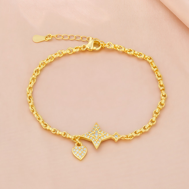 COCOYOU 여성 14K 도금 유니크 하트 별 팔찌 QAM-03