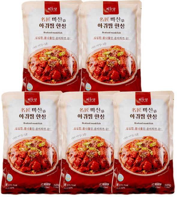 [셰프5가] 명장 마산식 아귀찜한상 5팩 국내산 아귀살 함량 60% 간편조리 밀키트, 5개, 500g