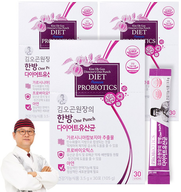 김오곤 원장의 한방(One-Punch) 다이어트&유산균 30포, 105g, 3개