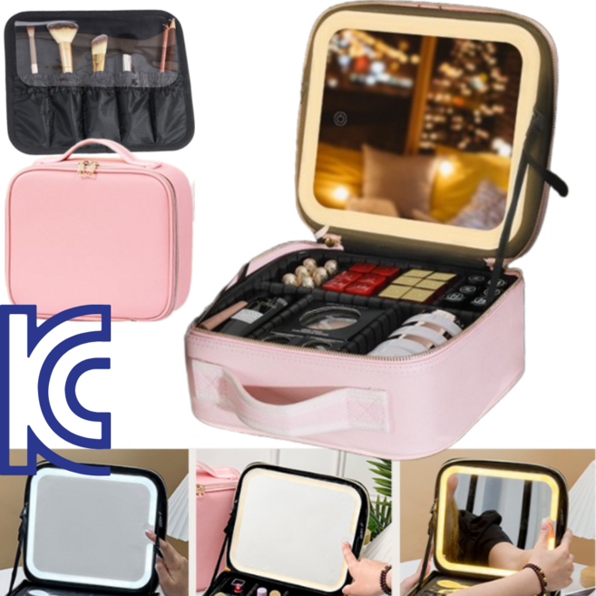 프라홈 LED 메이크업 하드 케이스 방수 파우치 박스 가방, 1개, 핑크