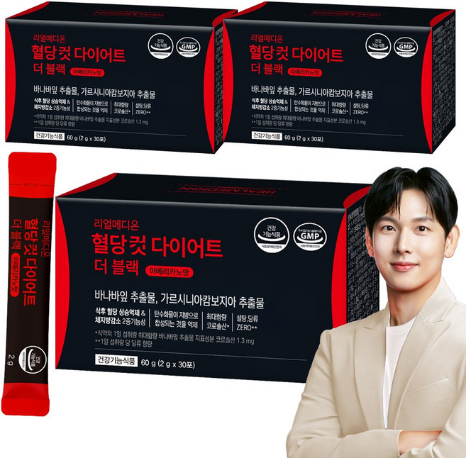 리얼메디온 혈당컷 다이어트 카페 더 블랙 아메리카노맛 설탕당류ZERO 바나바잎 가르시니아캄보지아 추출물 식후혈당상승억제 체지방감소 보조제 커피맛 혈당케어 컷타임, 3박스, 60g