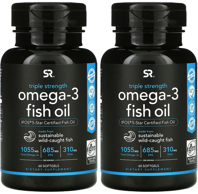 스포츠 리서치 오메가 3 피쉬 오일 알티지 Rtg 트리플스트렝스 1250mg 60정 EPA DHA [1+1], 2EA