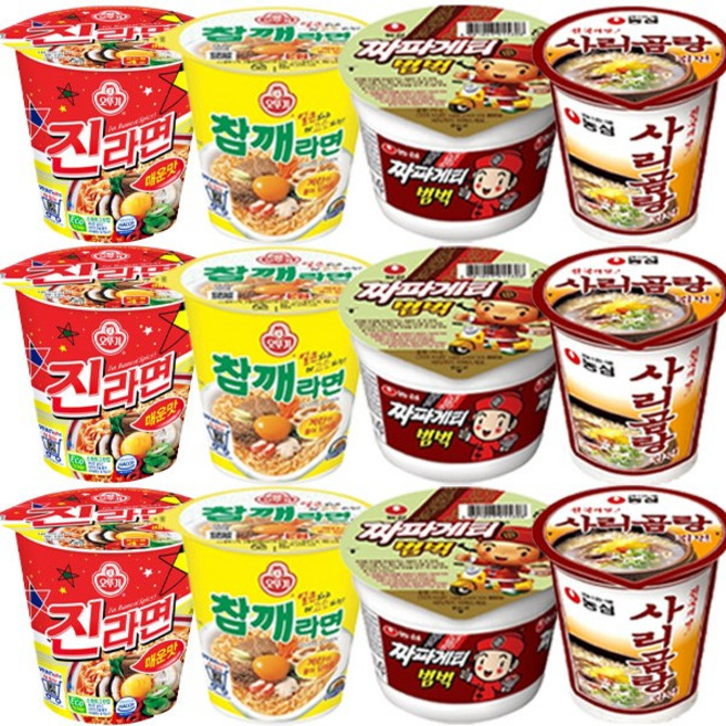 소컵 12종 세트 진라면 매운맛 3개+참깨라면 3개+짜파게티범벅 3개+사리곰탕 3개, 3개