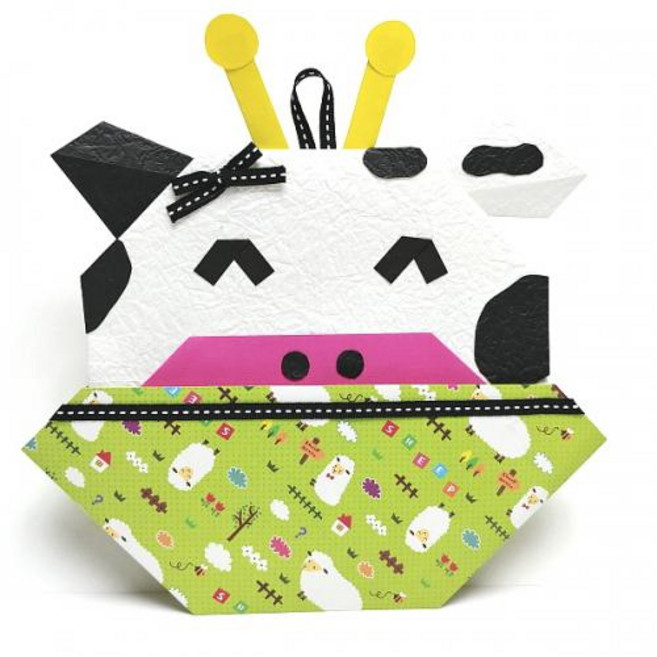 종이종이 동물 젖소 종이접기 방문걸이 메모꽂이 만들기재료 세트, 1인용