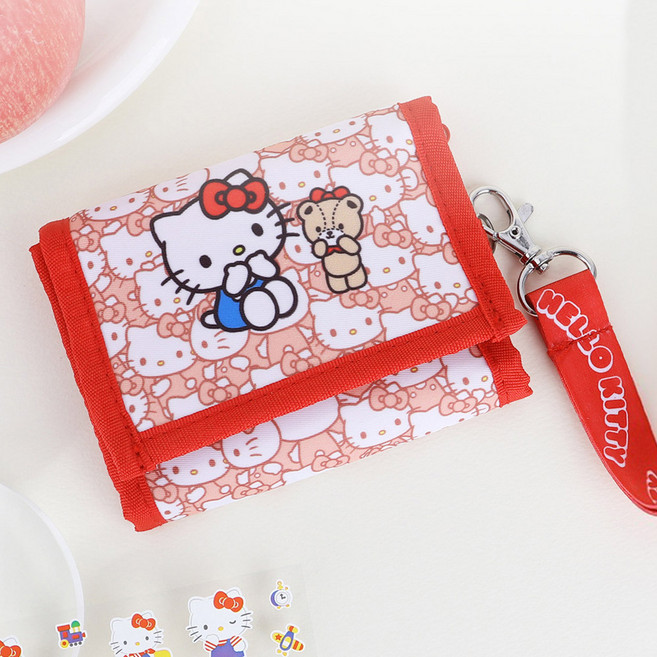 목걸이지갑 헬로키티 여학생 3단 지갑 산리오 와글와글 교통카드 동전 찍찍이 반지갑