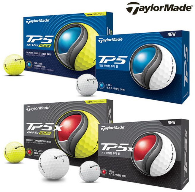 테일러메이드 2024 TP5/TP5X 골프볼 5피스, TP5 GLO(옐로우), 1개, 5개입