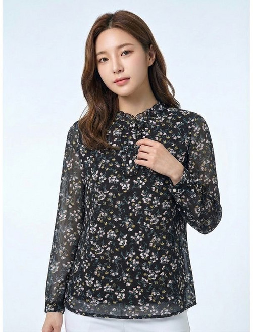 올포유 올포유 여성 플라워 프린트 블라우스형 티셔츠 ALTRN2321-199