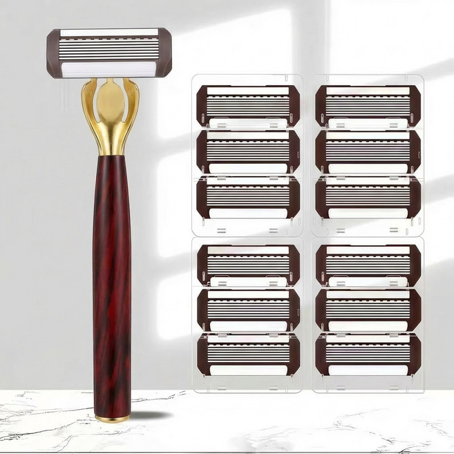 [하루마켓] 남성 휴대용 수동 면도기 8중 면도날 신형 핸들, 12개