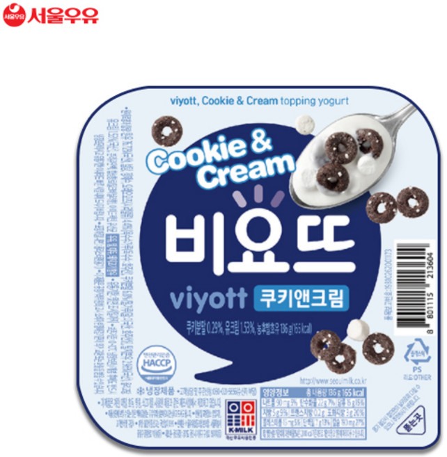 서울우유 비요뜨 쿠키앤크림, 6개, 136g