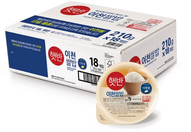 햇반 이천쌀밥 210g x 18개입 흰밥 건강식백미 간편식 즉석밥 즉석식품 이천흰쌀밥 코스트코, 18개